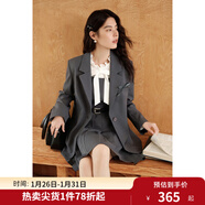 獨束大碼女裝智性風(fēng)套裝系列2024秋季西裝外套+襯衫+裙子三件套 格雷灰（外套） 2XL (尺碼：4) (尺碼：4)
