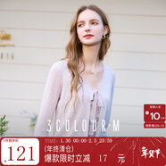 三彩2025夏季新款花邊拼接針織衫V領(lǐng)長(cháng)袖開(kāi)衫外套短款系帶M 淡紫色 S 155/80A