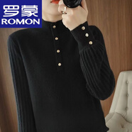 羅蒙（ROMON）本命年紅色毛衣女羊毛衫秋冬季新款半高領(lǐng)內搭毛衣打底衫外穿 高檔品牌黑色 2XL 125-135斤
