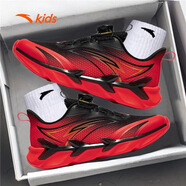 安踏（ANTA）兒童運動(dòng)鞋男大童弓速跑步鞋2026年春新款皮面旋鈕扣防滑學(xué)生跑鞋 熒光烈火紅/黑-2 34