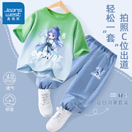 真維斯男童套裝夏裝敖丙兒童服裝哪吒純棉短袖t恤牛仔防蚊褲子時(shí)髦童裝 【吊染短袖+天絲防蚊褲】16 140 【推薦體重56-68斤】