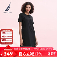 諾帝卡（NAUTICA）【商場(chǎng)同款】女裝夏季款萊賽爾親膚中長(cháng)短袖連衣裙女32DO06 黑色0TB M