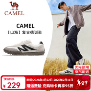 駱駝（CAMEL）情侶穿搭好物德訓鞋山海紅色黃色復古休閑運動(dòng)男女防滑板鞋 7607，象牙白/黑色，男 42