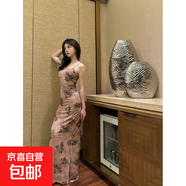 辣妹性感復古豹紋玫瑰吊帶連衣裙女夏季修身顯瘦氣質(zhì)包臀碎花長(cháng)裙 圖片色 S 建議80-90斤