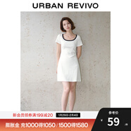 UR夏季新款女裝時(shí)尚撞色褶皺收腰修身圓領(lǐng)連衣裙UWU740043 粉白 M