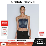 UR2025夏季新款女裝時(shí)尚一字領(lǐng)露肩拉鏈牛仔襯衫UWJ850035 藍色 M