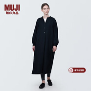 MUJI女式 木棉混雙層紗織長(cháng)袖連衣裙長(cháng)裙裙子襯衫裙 BC2IOC4S 黑色 S 155/80A