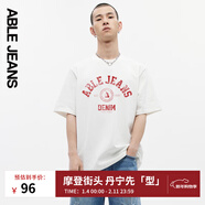ABLE JEANS男短袖男t恤夏季復古字體百搭logo印花街頭短袖男t恤打底衫內搭 象牙白 S