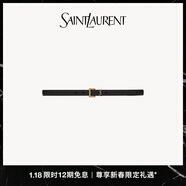 YSL圣羅蘭 女士CASSANDRE光面皮方扣窄腰帶（2CM)黑色 黑色 95