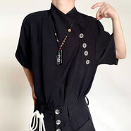 兩件套美拉德設計感小眾襯衣男女潮流山本耀司風(fēng)不規則感襯衫 單件短袖A188黑色 M M收藏店鋪優(yōu)先發(fā)貨90-105斤寬松
