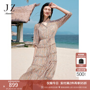 玖姿·安娜蔻優(yōu)雅民族風(fēng)多層雪紡蛋糕裙收腰連衣裙女2025夏季新款 花桔紅 2XL