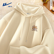 回力（Warrior）像素風(fēng)連帽衛衣男潮流ins新款男裝春季美式寬松大碼親膚舒適外套 淺米#MHL可愛(ài)小橘貓 5XL