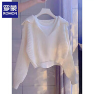 羅蒙（ROMON）圓領(lǐng)針織衫女裝2026秋季新款小香風(fēng)加厚毛衣女打底衫紅色上衣女 白色B款 均碼 建議80-140斤