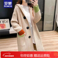 羅蒙（ROMON）品牌中長(cháng)款大碼毛衣女2026秋冬季新款寬松開(kāi)衫連帽針織外穿上衣 米白色 M 【建議95斤以?xún)取?
                                         title=