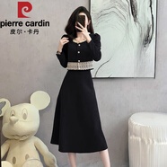 皮爾卡丹（pierre cardin）赫本風(fēng)小禮服法式復古氣質(zhì)絲絨泡泡袖小黑裙連衣裙高腰顯瘦打底裙 黑色 L 105-115斤