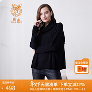 鹿王羊絨衫女100%山羊絨針織衫輕薄毛衣高領(lǐng)純色內搭通勤日常寬松慵懶 經(jīng)典黑 L 170/88A/105