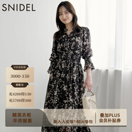 SNIDEL秋冬甜美碎花系帶收腰百褶雪紡連衣裙SWFO245033 棕色 M （1）