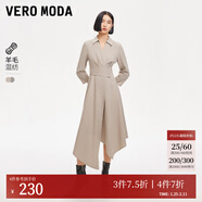 VEROMODA連衣裙秋新款翻領(lǐng)壓褶條紋不規則裙擺七分袖347C007 淺卡其色加花色 155/76A/XS