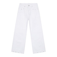 VOGUO RELAY 原創(chuàng  )褲腳鉚釘設計牛仔褲 韓版寬松直筒黑色白色褲子 白色 S