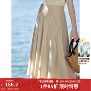 茵曼（INMAN）半身裙2025夏女裝新款松緊高腰A字小個(gè)子中長(cháng)白半裙子 淺卡其 M