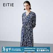 愛(ài)特愛(ài)（EITIE）時(shí)尚印花優(yōu)雅收腰顯瘦連衣裙夏季新款桑蠶絲碎花裙7807556 深海藍31 M (160)