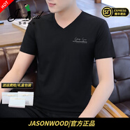 JASONWOOD輕奢侈高端品牌短袖t恤男士2026夏季新款V領(lǐng)體恤涼感透氣上衣服 高檔黑色【現貨速達】 薄款 夏季 M 建議【85斤至100斤】