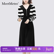 MeetMetro瑪依爾拼接條紋連衣裙女2025秋新款時(shí)尚高腰假兩件長(cháng)裙 拼色【現貨閃電發(fā)】 S