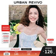 UR【鐘楚曦同款】2025夏季新款女裝波嬉風(fēng)蕾絲條連衣裙UYL750037 藍色條紋 M