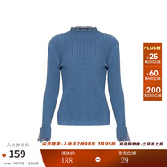 兩三事梵高文藝 青衫 蕾絲拼接半高領(lǐng)打底衫女春季復古修身內搭針織衫 湖藍 均碼 F
