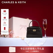 CHARLES&KEITH鱷魚(yú)紋凱莉包手提斜挎婚包包女包生日禮物新年禮物CK2-50270880-1 Black黑色 S