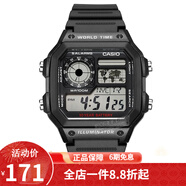 卡西歐（CASIO） 卡西歐(CASIO)小方塊數顯電子表狂飆安欣同款男防水學(xué)生運動(dòng)手表 黑盤(pán)橡膠帶AE-1200WH-1A
