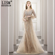 LISM設計師國際輕奢品牌高端重工釘珠鑲鉆晚禮服裙女魚(yú)尾質(zhì)感宴會(huì )氣質(zhì) 香檳色 (15天內發(fā)貨) S