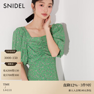 SNIDEL春夏甜美氣質(zhì)方領(lǐng)泡泡袖收腰碎花連衣裙SWFO241084 綠色 M （1）