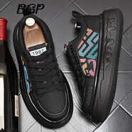 BGP男鞋2026新款時(shí)尚拼接拼色休閑運動(dòng)鞋青年厚底增高低幫撞色板鞋 黑-比運動(dòng)鞋偏大一碼 38