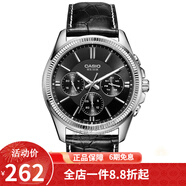 卡西歐（CASIO） 卡西歐(CASIO)手表商務(wù)男士運動(dòng)防水三眼指針時(shí)尚石英腕表送男友 黑盤(pán)黑皮MTP-1375L-1A