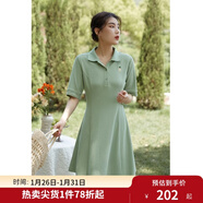 獨束【長(cháng)短可選】大碼女裝POLO領(lǐng)連衣裙夏新款微胖mm遮肉顯瘦 綠色 L