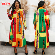 金屢燕衣女士時(shí)尚優(yōu)雅ins風(fēng)復古撞色連衣裙寬松顯瘦襯衫裙歐美跨境女裝 橙色 M