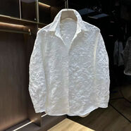 春秋款感襯衫浮雕壓花設計感小眾情侶裝痞帥寬松褂子襯衣外套 白色 M M100-130斤