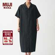 MUJI MUJI 女式 法國亞麻水洗 五分袖開(kāi)襟連衣裙 BCL08C0S