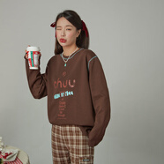 CHUU時(shí)尚寬松T恤女冬季新品洋氣個(gè)性百搭休閑字母印花上衣 咖啡色 均碼