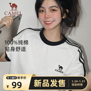 駱駝（CAMEL）夏日純棉T神男女寬松圓領(lǐng)短袖上衣T恤 C36BAXLN090 無(wú)際白/黑 S