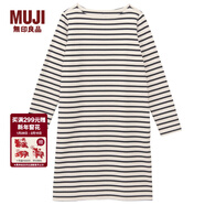 MUJI MUJI 女式 粗棉線(xiàn)條紋長(cháng)袖連衣裙 生成色*橫條 M