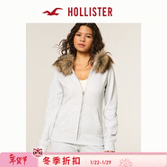 HOLLISTER保暖抓絨時(shí)髦美高風(fēng)毛領(lǐng)連帽外套衛衣25秋冬女352-5236 淺灰色 S (165/84A)