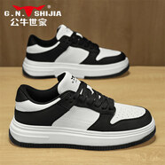公牛世家（G.N.Shi Jia）厚底小白鞋子男鞋秋冬季百搭潮牌感運動(dòng)休閑白色板鞋 黑白 40