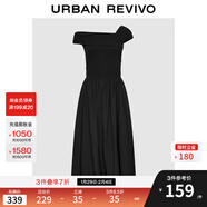 UR2025秋季新款女裝法式斜肩領(lǐng)收腰小黑裙連衣裙UWG750223 黑色 XS