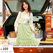 兩三事絲絨半身裙春季女黑色百褶裙裙子復古半裙長(cháng)裙 開(kāi)心自轉體 綠色- 薄款 S