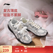 李寧菲林Retro丨德訓鞋薄底鞋女鞋賽車(chē)鞋舒適復古T頭鞋運動(dòng)鞋 銀色/香檳白-1 39
