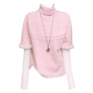 ANBIEM秋冬可愛(ài)慵懶風(fēng)針織衫蝙蝠毛毛短袖高領(lǐng)毛衣ins新款氣質(zhì)寬松上衣 粉色（單件短袖毛衣） S 建議80-95斤