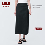 MUJI女式 麻混 彈力 直筒裙 長(cháng)半身裙女春款裙子半裙 中長(cháng)裙 女裝 黑色 M (160/66A)