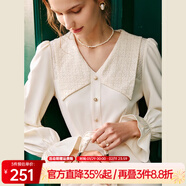 Olrain歐芮兒V領(lǐng)雪紡連衣裙女秋秋收腰顯瘦氣質(zhì)復古蕾絲拼接長(cháng)裙子 杏色 M 160/84A